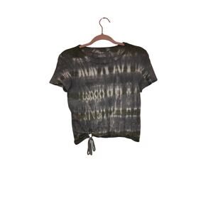 Aerie Green Gray Tie Dye Cinch Front Distressed Tee 100% Cotton Size XS